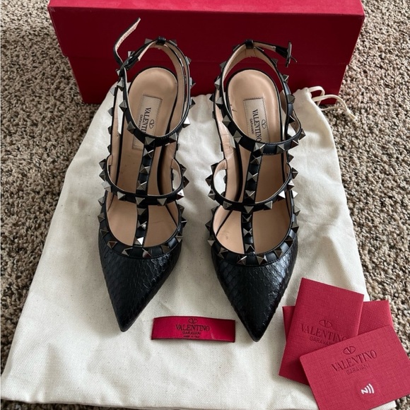 Valentino Women's Snakeskin Black Studded Heels